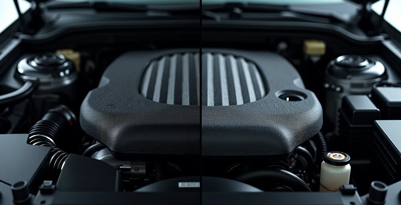 Comparaison visuelle entre filtre à air moteur et filtre habitacle dans un compartiment moteur