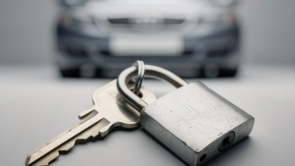 Gros plan sur une clé de voiture et un petit cadenas, métaphore d’un blocage administratif sur la vente.