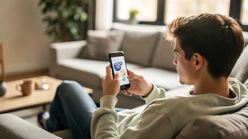 Jeune personne consultant un devis d'assurance auto sur smartphone avec concentration