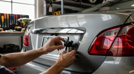 Installation professionnelle d'une caméra de recul sur voiture ancienne sans modification du pare-chocs