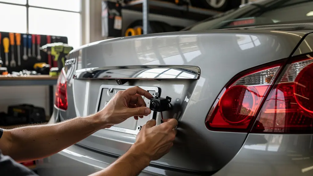 Installation professionnelle d'une caméra de recul sur voiture ancienne sans modification du pare-chocs