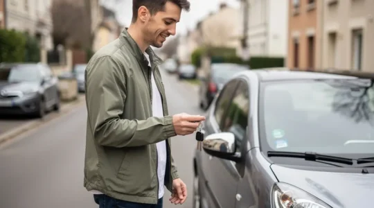 Jeune conducteur avec ses clés de voiture, moment de fierté après obtention du permis